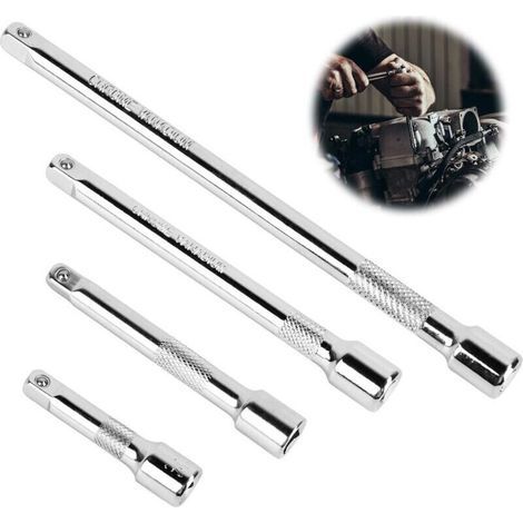 4-piece socket extension set, 1/4-inch extensions, lengths of 50 mm, 75 mm, 100 mm and 150 mm, ratchet extensions, suitable for manual/pneumatic ratchet wrenches. (1/4)