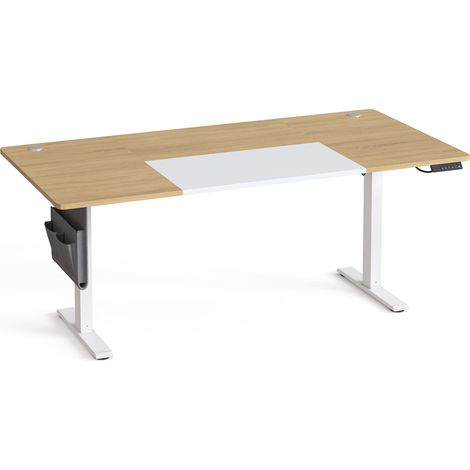 SONGMICS Bureau Réglable en Hauteur, 180 x 80 cm, Fonction Mémoire, Port USB-C, Couleur Chêne et Blanc (1/5)