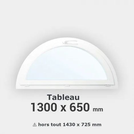Fenêtre demi-lune PVC blanc à soufflet H 65 x L 130 cm tableau pour pose en neuf (1/2)