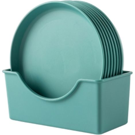 Assiettes Apéritif Rondes - 15 cm - Lot de 8 - Avec Support de Rangement et Égouttoir - Vert (1/5)