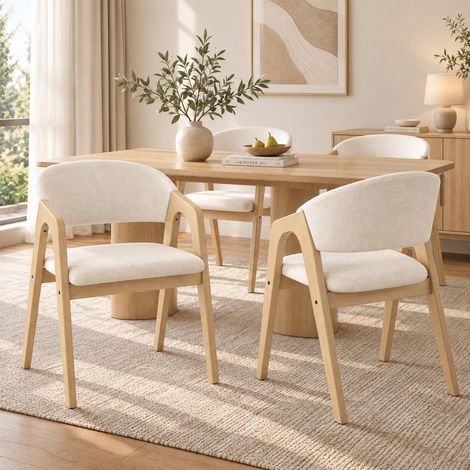 Structure Bois Massif 150 kg Confort Assise Prolongée Lot de 4 Chaises en Lin avec Accoudoirs pour Salle à Manger et Salon (1/5)