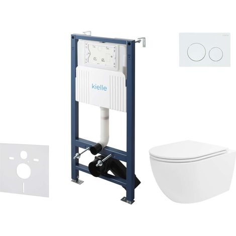 kielle Genesis New - Set Vorwandinstallation, WC Oudee, Vortex Rimless+, Softclose-Sitz und Betätigungsplatte Gemini New I, Hochglanz Weiß 30528SS28