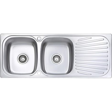 JASSFERRY Küchenspüle 2 Becken Einsatz, 1180 x 480 mm Umkehrbarem Abtropffläche Waschbecken Edelstahl Einbau mit Abfallsieb (1/5)