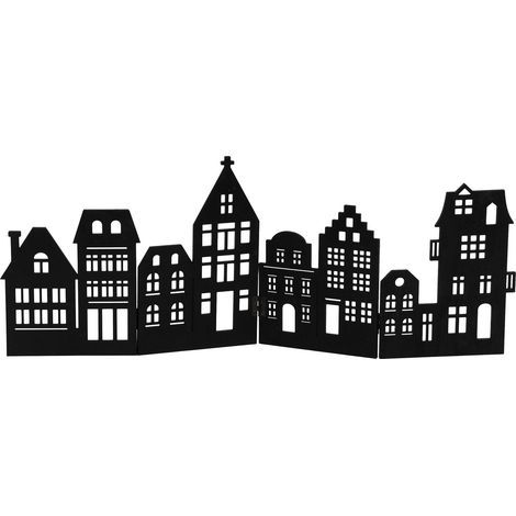 Deko Holz Skyline klappbar 50 x 22 cm - schwarz - Weihnachts Stadt Silhouette zur Tischdekoration - Weihnachtsdeko Tischdeko für Weihnachten Weihnachtsstadt Häuserzeile