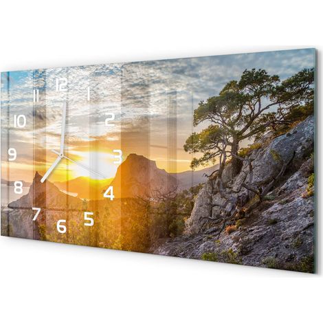 Horloge Murale Originale 60x30 cm Verre Trempé Cadeau Maison Moderne Coucher du soleil (1/5)