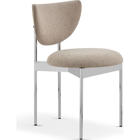 Set de 2 chaises de salle à manger design scandinave avec structure en acier inoxydable et assise tissu kaki clair (1/5)