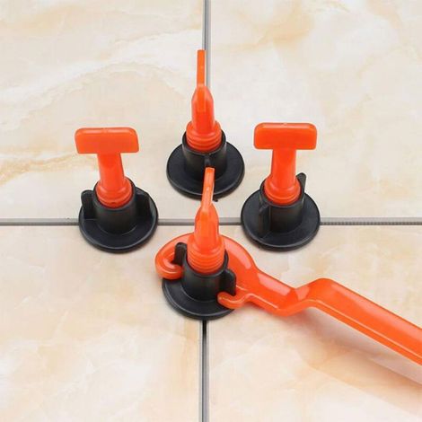 51pcs Système nivellement carrelage – Réutilisable PP/Acier 1.5-6mm – Pose parfaite – Orange/Noir (1/4)