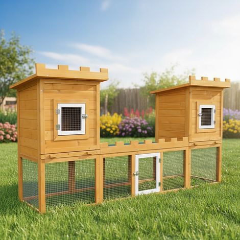 Mucola – Clapier en bois pour petits animaux – 2 étages avec enclos extérieur – Dimensions 192x50x100 cm – Résistant aux intempéries