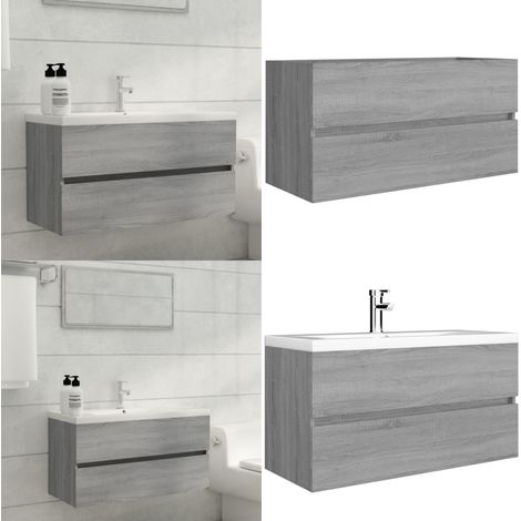 Armoire d'évier Sonoma gris 90x38,5x45 cm Bois d'ingénierie - Meuble De Salle De Bain - Armoire De Salle De Bain - Meuble Sous Lavabo - Rangement Salle De Bain - Armoire Lavabo - Home & Living (1/5)