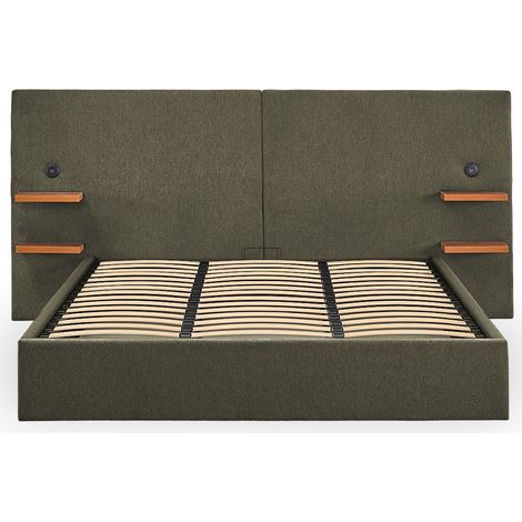 Lit-coffre complet avec tablettes et ports USB intégrés Lukas 180x200cm Tissu Vert (1/3)