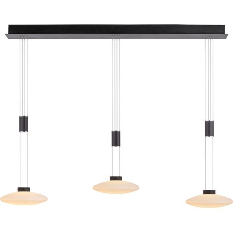 Lampe suspendue LED lampe suspendue lampe de salon lampe de salle à manger plafonnier, métal verre noir, dimmable hauteur réglable 3 ampoules, 26W 1800Lm 3000K blanc chaud, H 200 cm