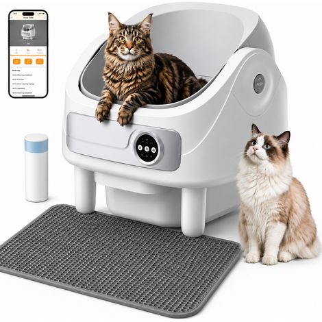 Bac à Litière Automatique Pour Chat Auto-Nettoyant, 75L+10.5L Contrôle Via Application Nettoyage Facile Tapis Et Sacs Inclus