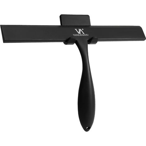 Raclette de Douche pour Portes de Douche en Verre, Raclette en Silicone Tout Usage de 11 Pouces pour Salle de Bain, Nettoyage de Vitres, avec Poignée Antirouille, Crochet adhésif, pour Miroir (Noir) (1/5)