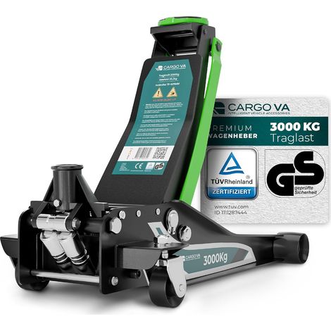 CargoVA Wagenheber Hydraulisch 3T PRO - TÜV Zertifiziert 75-505 mm Hubhöhe, Wagenheber SUV inkl Gummiauflage, Profi Rangierwagenheber Hydraulischer perfekt für die Heimwerkstatt (1/5)