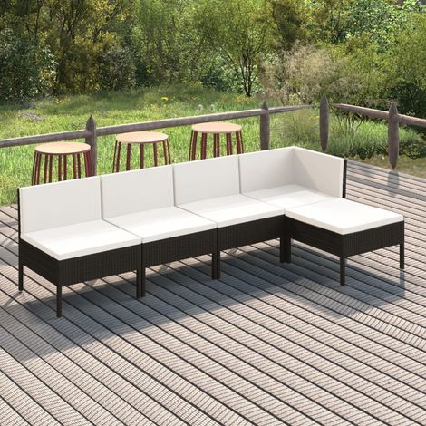 Salon de jardin 5 pcs,Mobilier de terrasse,Table et Chaise pour Relax avec coussins Résine tressée Noir -YZ327148 (1/5)
