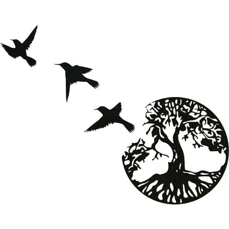 Décoration murale arbre de vie en métal – Sculpture artisanale moderne 29x29cm – Avec 3 oiseaux décoratifs – Accrochage facile
