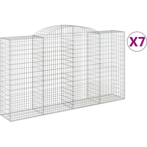 Paniers à gabions arqués 7 pcs  Mur en gabion 300x50x160/180 cm fer galvanisé