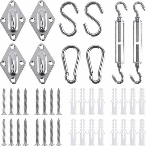 Ensemble de fixation pour voile d'ombrage, accessoires de voile d'ombrage en acier inoxydable kit de montage vis de serrage mousqueton avec vis voile d'ombrage, treillis, écran de confidentialité, ban (1/4)