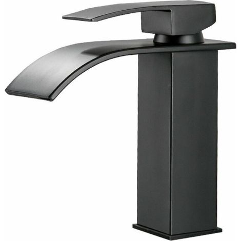 Miscelatore lavabo a cascata nero con bocca alta, miscelatore lavabo alto monoforo (alto)
