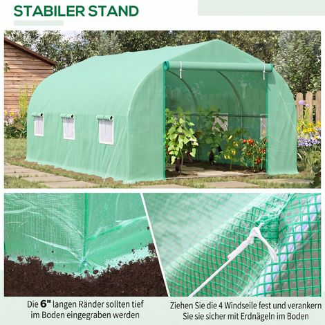 Serre tunnel 4,5 x 3 x 2 m, structure en aluminium avec porte enroulable et fermeture zippée, 6 ouvertures grillagées, poteaux renforcés (1/4)