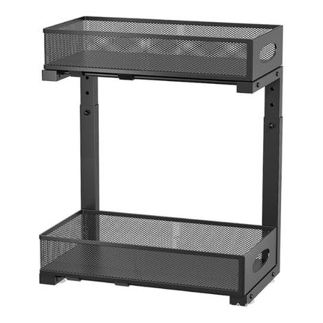 （40x20x50cm）1 Pièce, Noir Rangement sous Évier en Métal, 2 Niveaux Organisateur sous Évier Coulissant de Cuisine, Hauteur Réglable Étagère sous Évier (1/5)