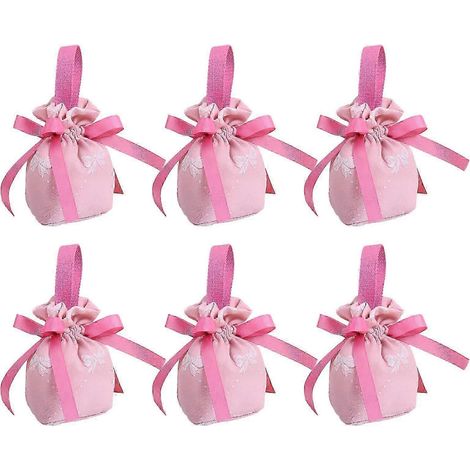 Un lot de 6 sacs à cordon peut servir à emballer des bonbons, des bijoux, des cadeaux de mariage, des friandises, des petits sacs roses en forme de cœur et de papillon. (1/5)