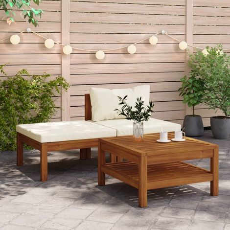 3 pcs Salon de jardin Salon d'extérieur Ensemble Meuble de Jardin Mobilier d'Extérieur avec coussins blanc crème Bois d'acacia XFNRX137723 (1/5)
