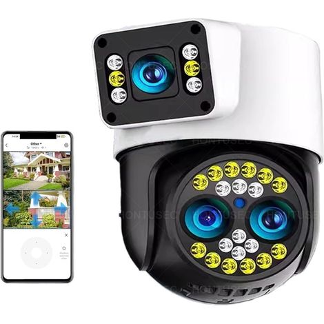 Caméra de sécurité à Domicile Caméra IP de Surveillance extérieure IP PTZ, 4K, 8mp, Trois objectifs, Double écran, Zoom Optique 10X, Couleur, Vision Nocturne, Suivi Automatique(8MP Camera 32GB) (1/5)