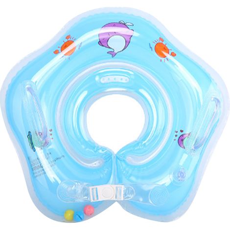 Flotteur de cou bébé avec double chambre à air, anneau de natation sécurisé anti-fuite PVC pour nourrisson, couleur bleu (1/5)