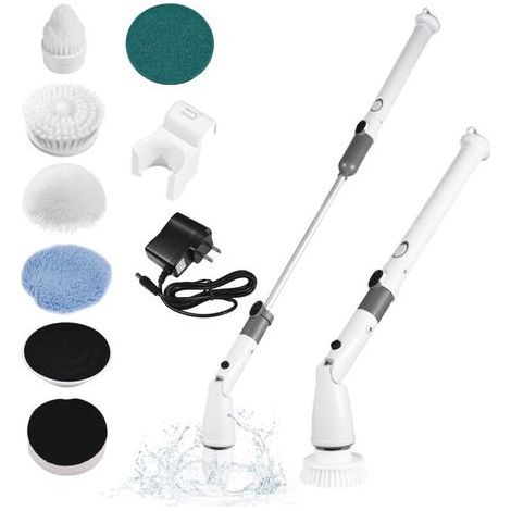 Ej.Life Brosse de Nettoyage électrique sans Fil, Brosse de Nettoyage sans Fil avec 6 têtes de Brosse remplaçables, vadrouille électrique avec poignée réglable pour Salle de Bain, Cuisine, Voiture (1/5)