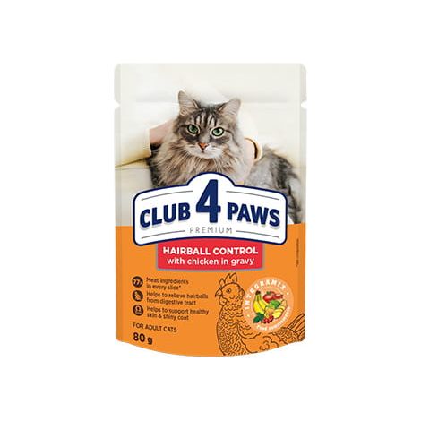 CLUB 4 PAWS PREMIUM Chat Adulte Contrôle des Boules de Poils - Sachet de 80 g