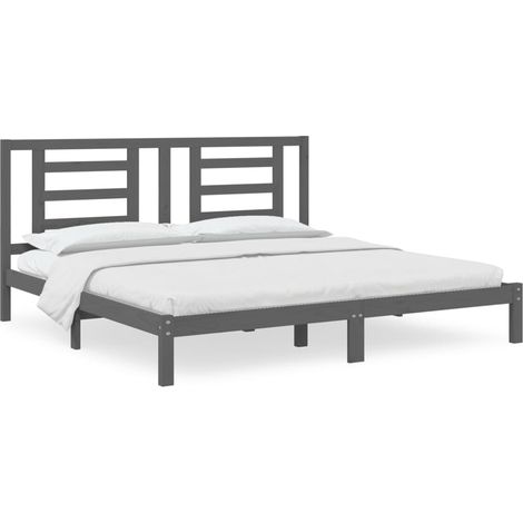 Lit adulte pour 2 personnes, Structure de lit, Assemblage Facile, Gris Bois de pin massif 200x200 cm OIB2873E (1/5)