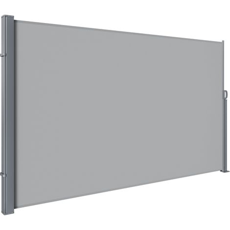 Randaco Seitenmarkise 300 x 180 cm Ausziehbar Windschutz, Sichtschutz für Balkon & Terrasse, Seitenrollo mit Wandhalterung Sonnenschutz - Grau Markise