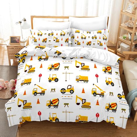 Parure de lit enfant 135 x 200 cm, motif pelle mécanique, tracteur et voitures, design en 3D, ensemble de literie pour enfants et filles avec taie d'oreiller (A-2, 220 x 240) (1/5)