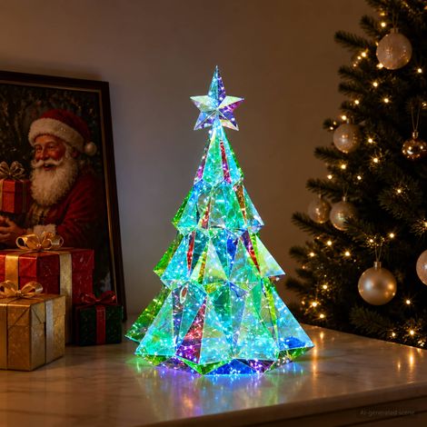 vidaXL Sapin de Noël LED irisé prismatique Multicolore Ø 35 x 52 cm (1/5)