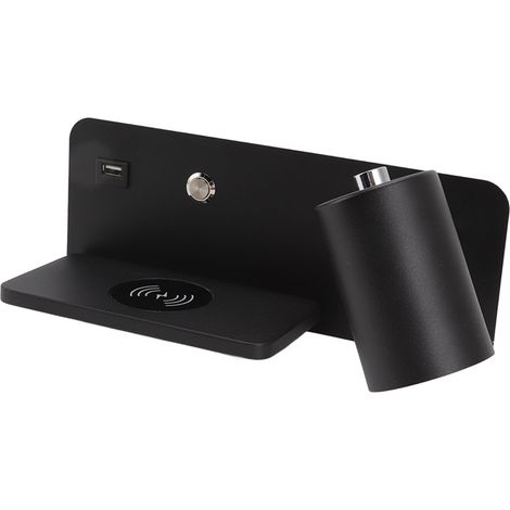 Applique murale LED avec interface USB et chargement sans fil pour salon et chambre, 85-265 V, noire, droite (1/5)