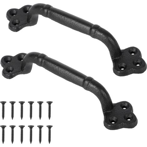 Lot de 2 poignées de porte de grange en fonte, aspect vintage, longueur 230 mm, poignée de portail de jardin avec vis fixées pour abri de porte, garages, armoires, poignées de salle de bain (1/5)