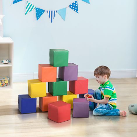 Set de 12 Cubes de Jouet Doux pour Enfants de 12 à 36 Mois, Blocs en Mousse pour Enfants, Constructions Douces en PU et EPE, 20x20x20 cm, Multicolore (1/5)