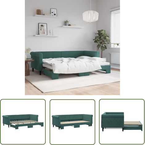 The Living Store Tagesbett Ausziehbar Dunkelgrün 80x200 cm Samt - Sofa Bett - Schlafcouch - Gästebett - Tagesbett - Wohnzimmer Möbel (1/5)