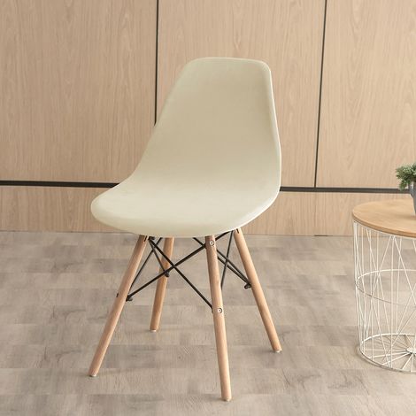 Copertura elastica per poltrona design moderno – Rivestimento regolabile con schienale e cuscino integrati – Colore crema elegante – Adatta a sedie tipo Eames (senza menzione di marca)