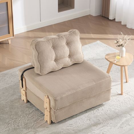 Poltrona letto pieghevole in corduroy con struttura in legno, colore khaki (1/5)