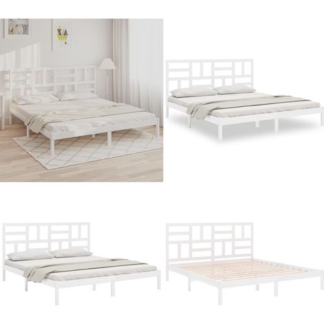 Giroletto Bianco in Legno Massello 180x200 cm Super King - Letto in legno - Testiera in legno