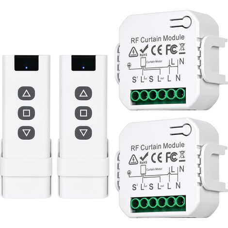 2 Pièces Module Volet Roulant Sans Fil, Kit De Modernisation Sans Fil Pour Volet Roulant, Interrupteur Pour Volet Roulant Avec 2 Télécommande, Portée Jusqu'À 100 M, Pour Volets Roulants, Stores (1/5)