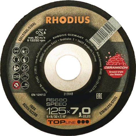 RHODIUS Schruppscheibe RS 680 SPEED D125xS7mmgekröpft Bohrung 22,23 mm