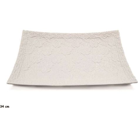 Piatto Decorativo Rettangolare in Ceramica Bianco Traforato 34 cm
