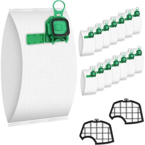 Lot de 15 sacs pour aspirateur Vorwerk Kobold VK140, VK150, FP140 et FP150, avec 2 filtres moteur et 2 brosses de nettoyage, fermeture automatique (1/4)