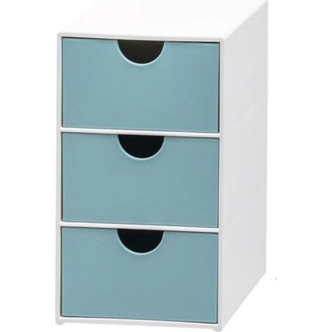 Meuble de rangement à 3 tiroirs - Compact 17 x 11 x 15 cm - Pour cosmétiques, salle de bain et bureau - Bleu - Organisateur de tiroirs (1/5)