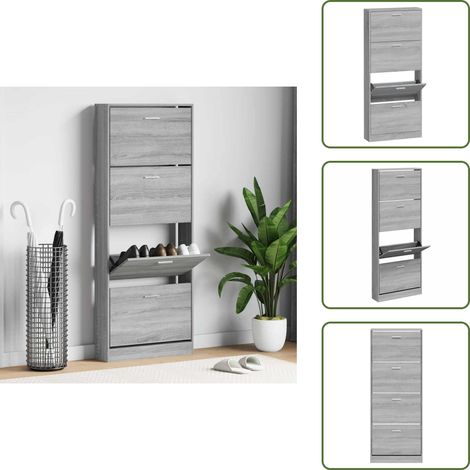 Muebles de madera - vidaXL Mueble zapatero madera contrachapada gris Sonoma 59x17x150 cm - Muebles para pasillo