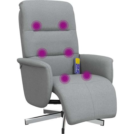 Poltrona Reclinante Massaggi Poltrona Relaxo Poggiapiedi Grigio Chiaro Tessuto (1/4)