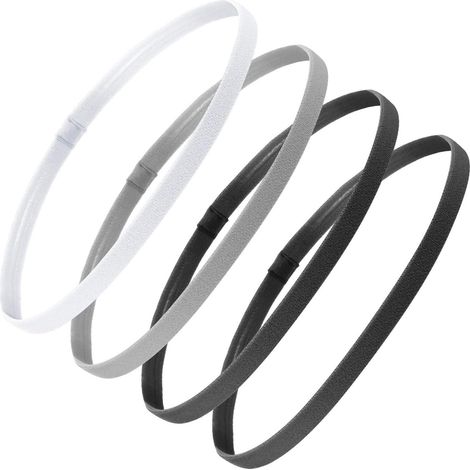 Lot de 4 Bandeaux Sport Élastiques Épais, Serre-Tête Antidérapants Homme Femme - Noir, Gris, Blanc (1/5)